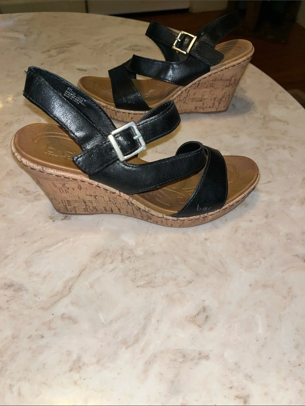 boc Black Strappy Cork Wedge Sandals
